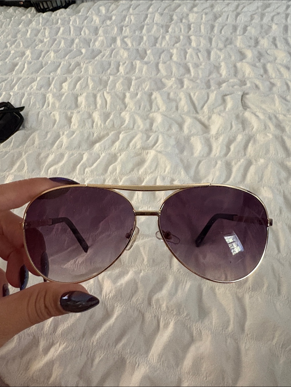 Gold Frame Aviator Sunglasses with Purple Lenses